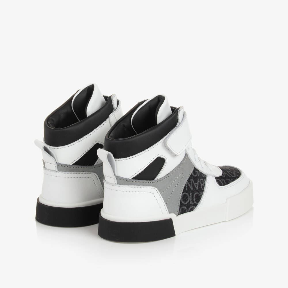 Dolce & Gabbana-Boys White High-Top Leather Trainers | Childrensalon Outlet