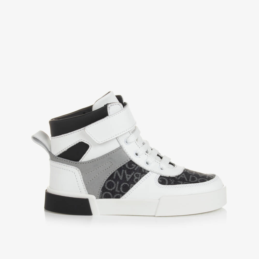 Dolce & Gabbana-Boys White High-Top Leather Trainers | Childrensalon Outlet