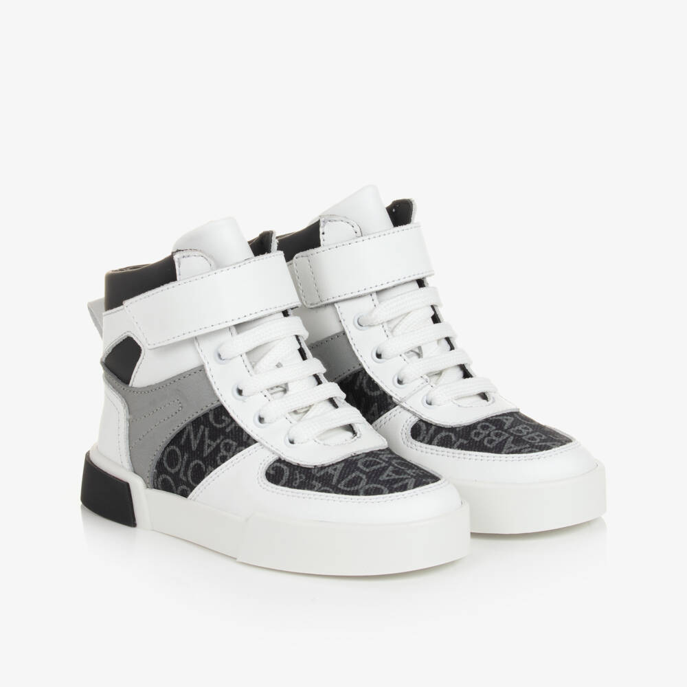 Dolce & Gabbana-ترينرز بكاحل عالي جلد لون أبيض للأولاد | Childrensalon Outlet