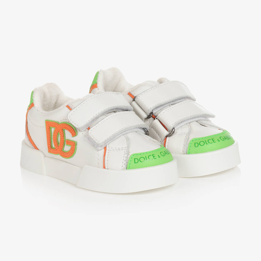 Dolce & Gabbana - Baskets blanches en cuir DG garçon | Childrensalon