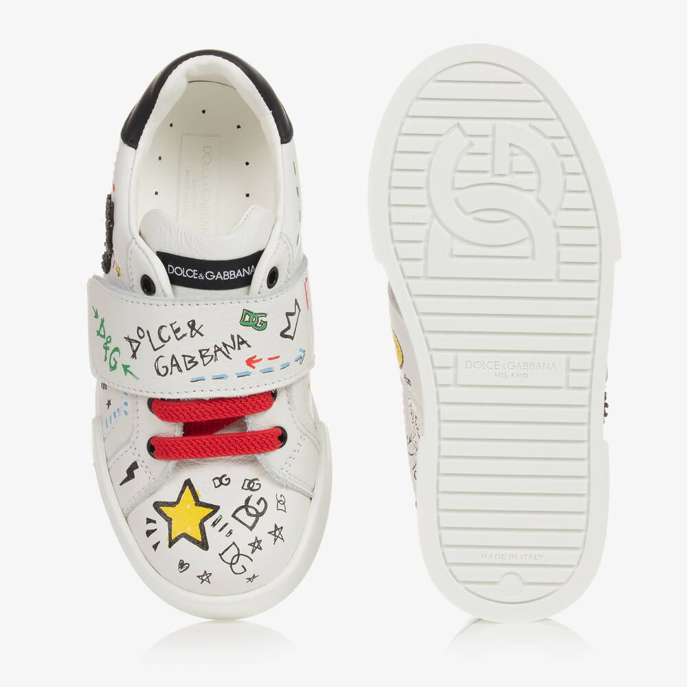 Dolce & Gabbana-Boys White Leather Logo Trainers | Childrensalon Outlet