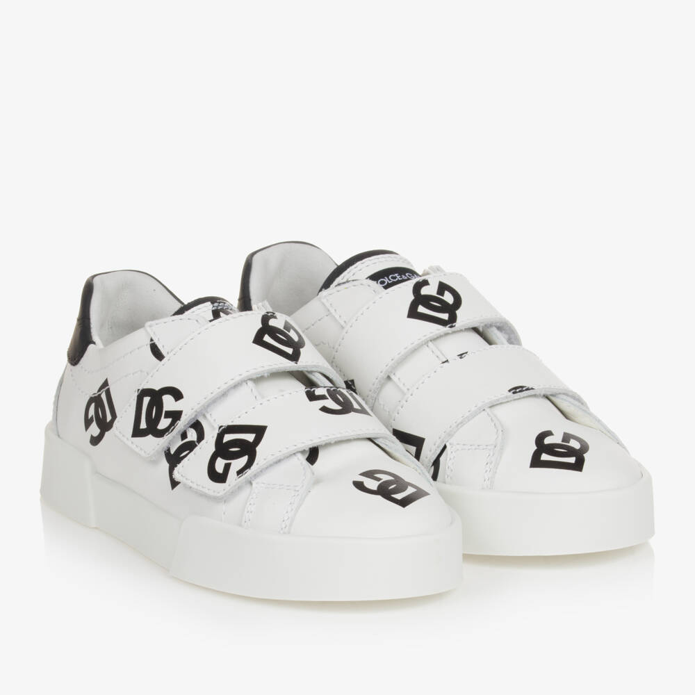 Dolce & Gabbana-Boys White Leather Logo Trainers | Childrensalon Outlet