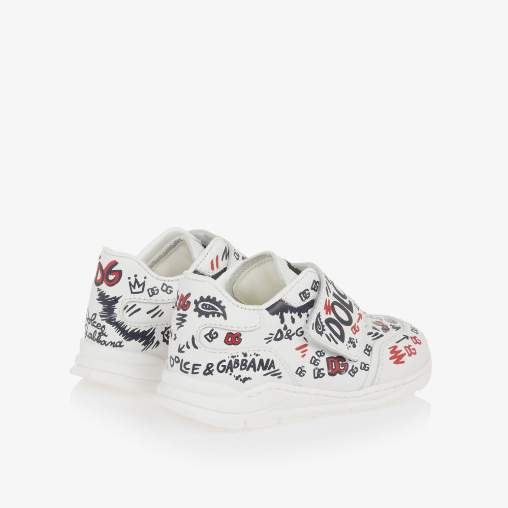 Dolce & Gabbana-Boys White Leather Logo Trainers | Childrensalon Outlet