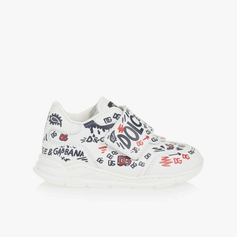 Dolce & Gabbana-Boys White Leather Logo Trainers | Childrensalon Outlet