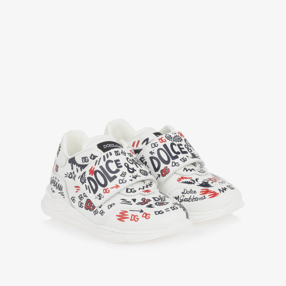 Dolce & Gabbana-Boys White Leather Logo Trainers | Childrensalon Outlet