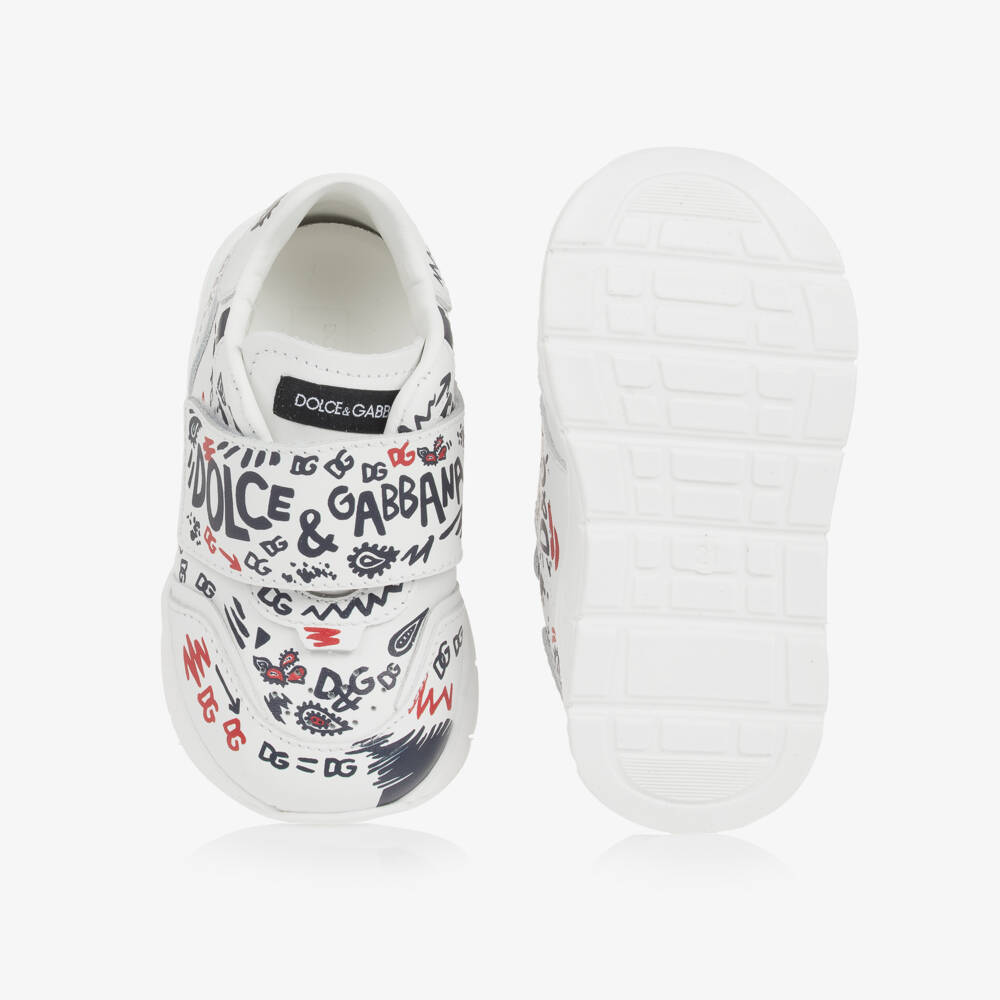 Dolce & Gabbana-Boys White Leather Logo Trainers | Childrensalon Outlet
