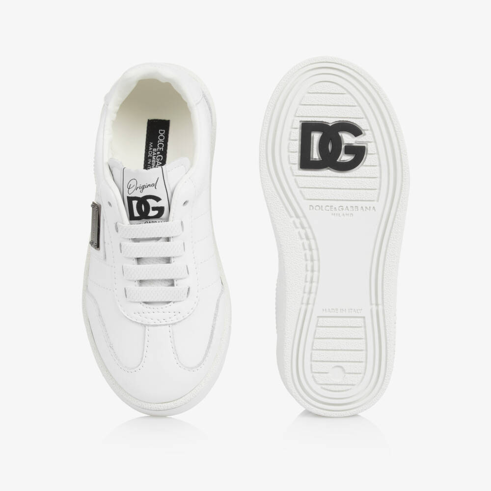 Dolce & Gabbana-Boys White Leather Logo Trainers | Childrensalon Outlet