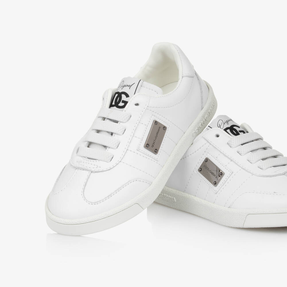 Dolce & Gabbana-Boys White Leather Logo Trainers | Childrensalon Outlet