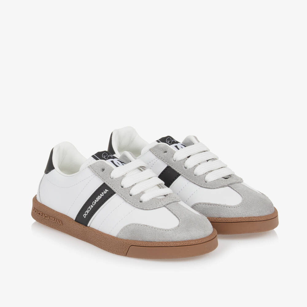 Dolce & Gabbana-Boys White Leather & Suede Trainers | Childrensalon Outlet