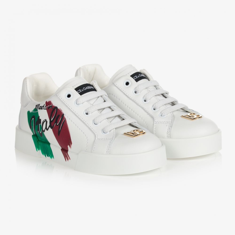 Dolce & Gabbana - Boys White Leather Trainers | Childrensalon