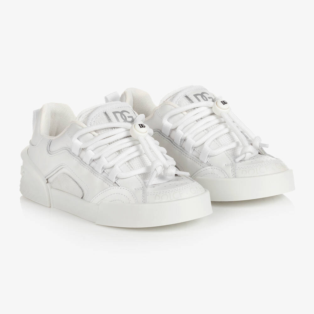 Dolce & Gabbana - Boys White Leather Trainers | Childrensalon