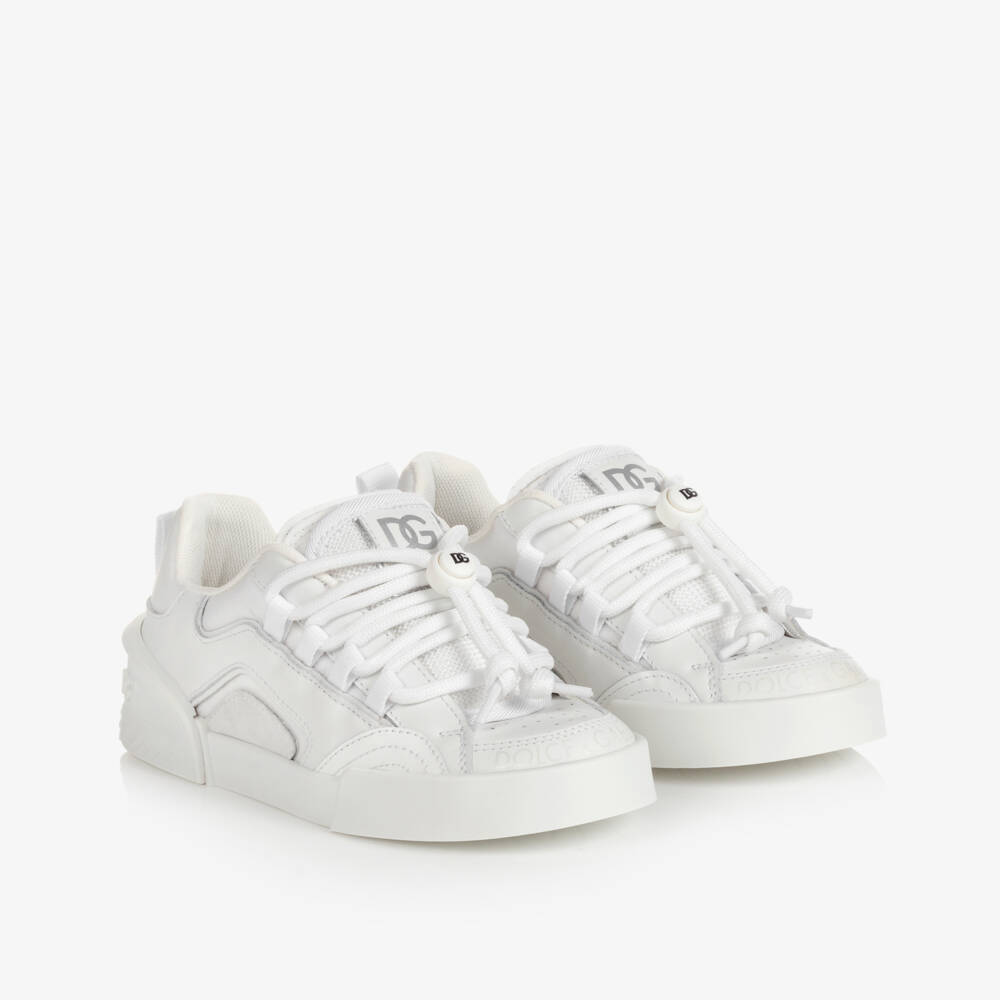 Dolce & Gabbana-ترينرز جلد لون أبيض للأولاد | Childrensalon Outlet