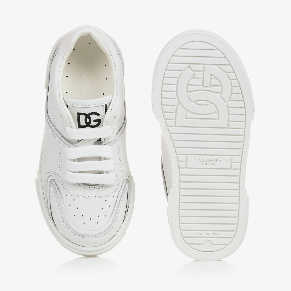 Dolce & Gabbana-Boys White Leather Trainers | Childrensalon Outlet