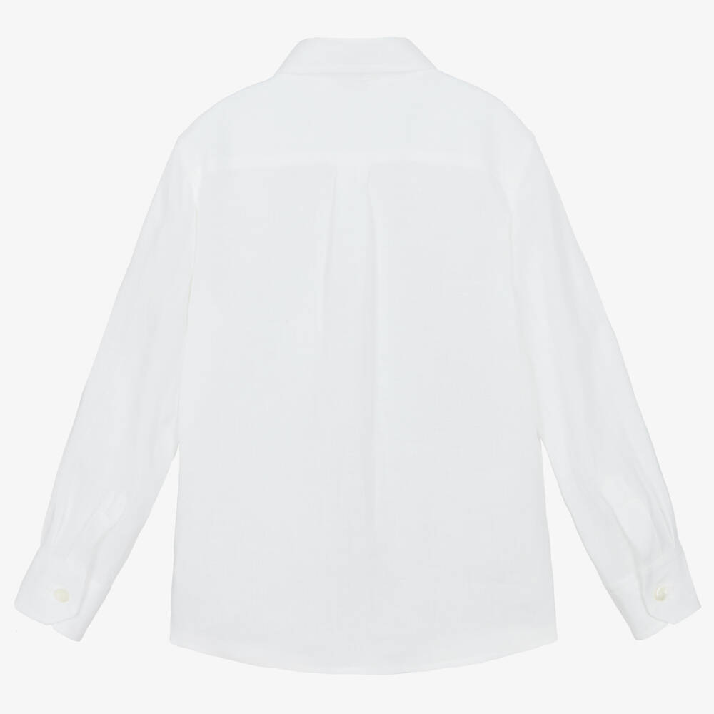 Dolce & Gabbana-Boys White Linen DG Logo Shirt | Childrensalon Outlet