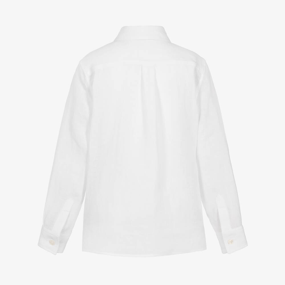 Dolce & Gabbana-Boys White Linen Shirt with DG Crest Logo | Childrensalon Outlet