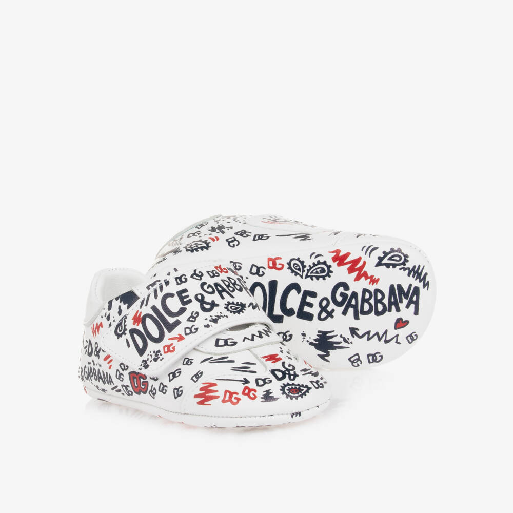 Dolce & Gabbana-Boys White Logo Leather Pre-Walkers | Childrensalon Outlet