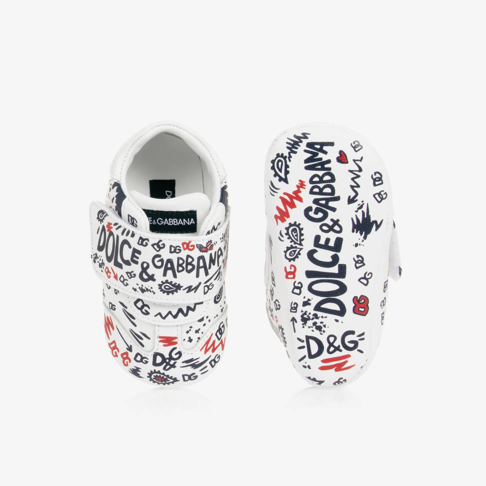Dolce & Gabbana-Boys White Logo Leather Pre-Walkers | Childrensalon Outlet