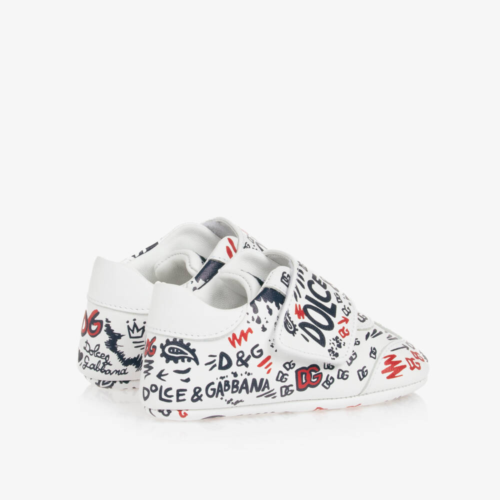 Dolce & Gabbana-Boys White Logo Leather Pre-Walkers | Childrensalon Outlet