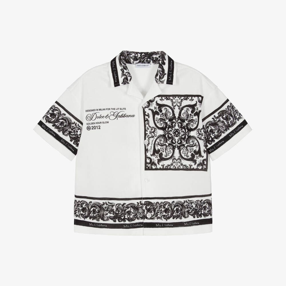 Dolce & Gabbana-قميص أبيض بنقشة ماجوليكا للأولاد | Childrensalon Outlet