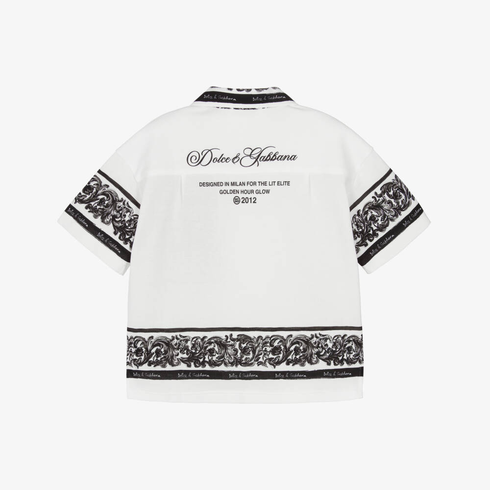 Dolce & Gabbana-قميص أبيض بنقشة ماجوليكا للأولاد | Childrensalon Outlet