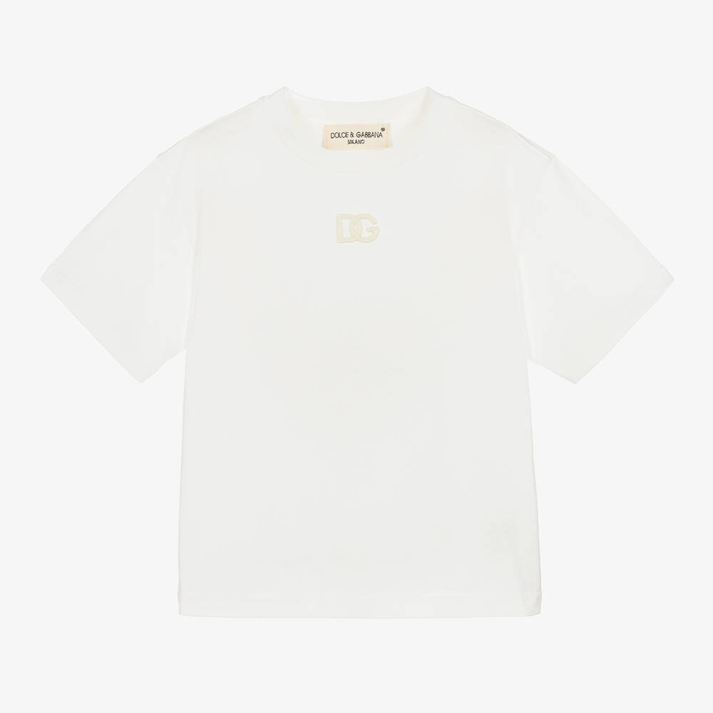 Dolce & Gabbana - Boys White Organic Cotton Logo T-Shirt | Childrensalon