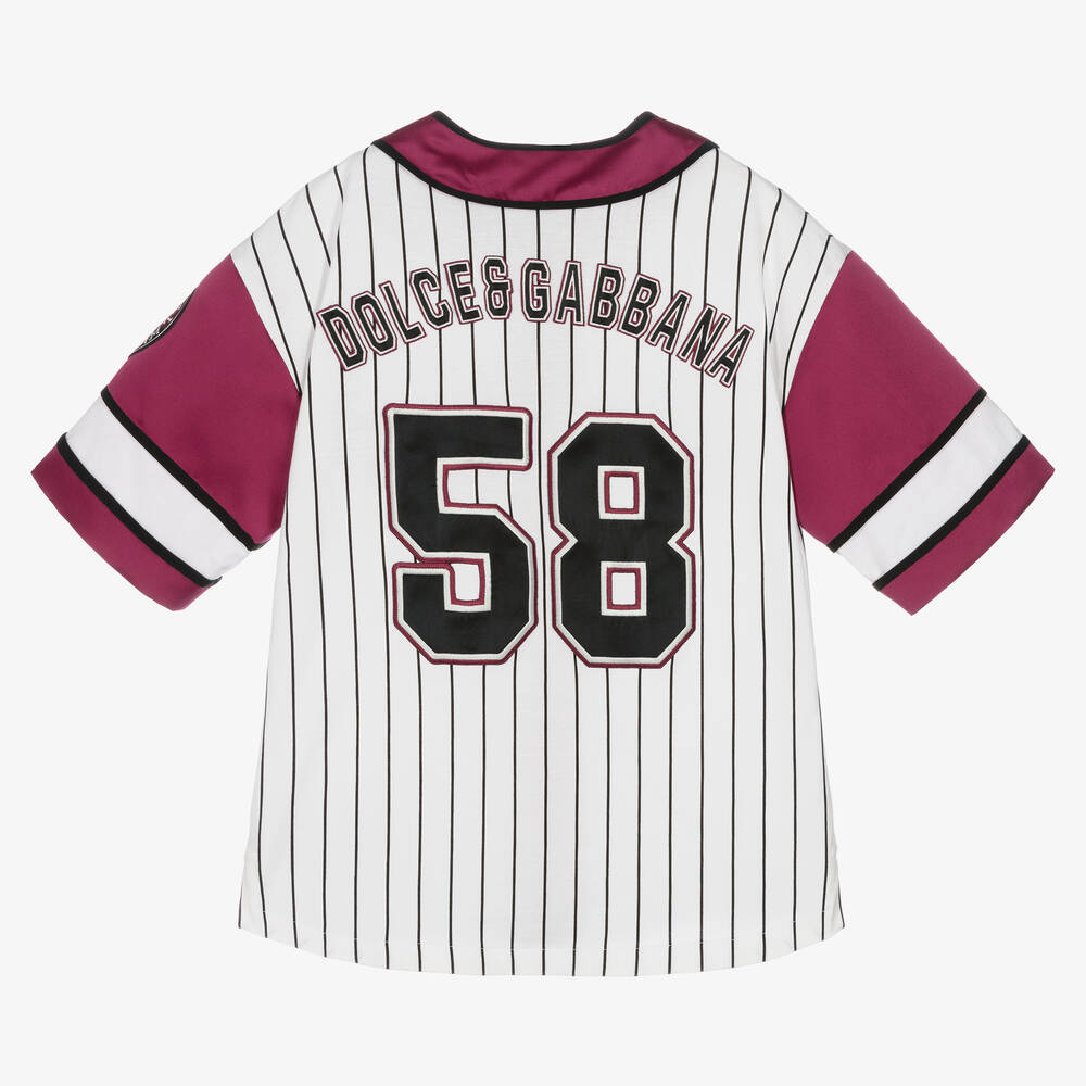 Dolce & Gabbana-Boys White & Purple Striped Baseball Shirt | Childrensalon Outlet