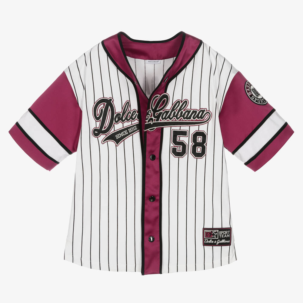 Dolce & Gabbana-Boys White & Purple Striped Baseball Shirt | Childrensalon Outlet