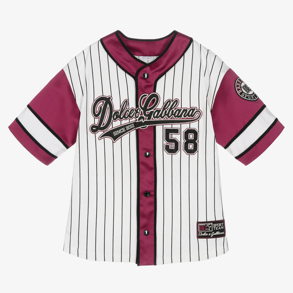 Dolce & Gabbana - Boys White & Purple Striped Baseball Shirt | Childrensalon