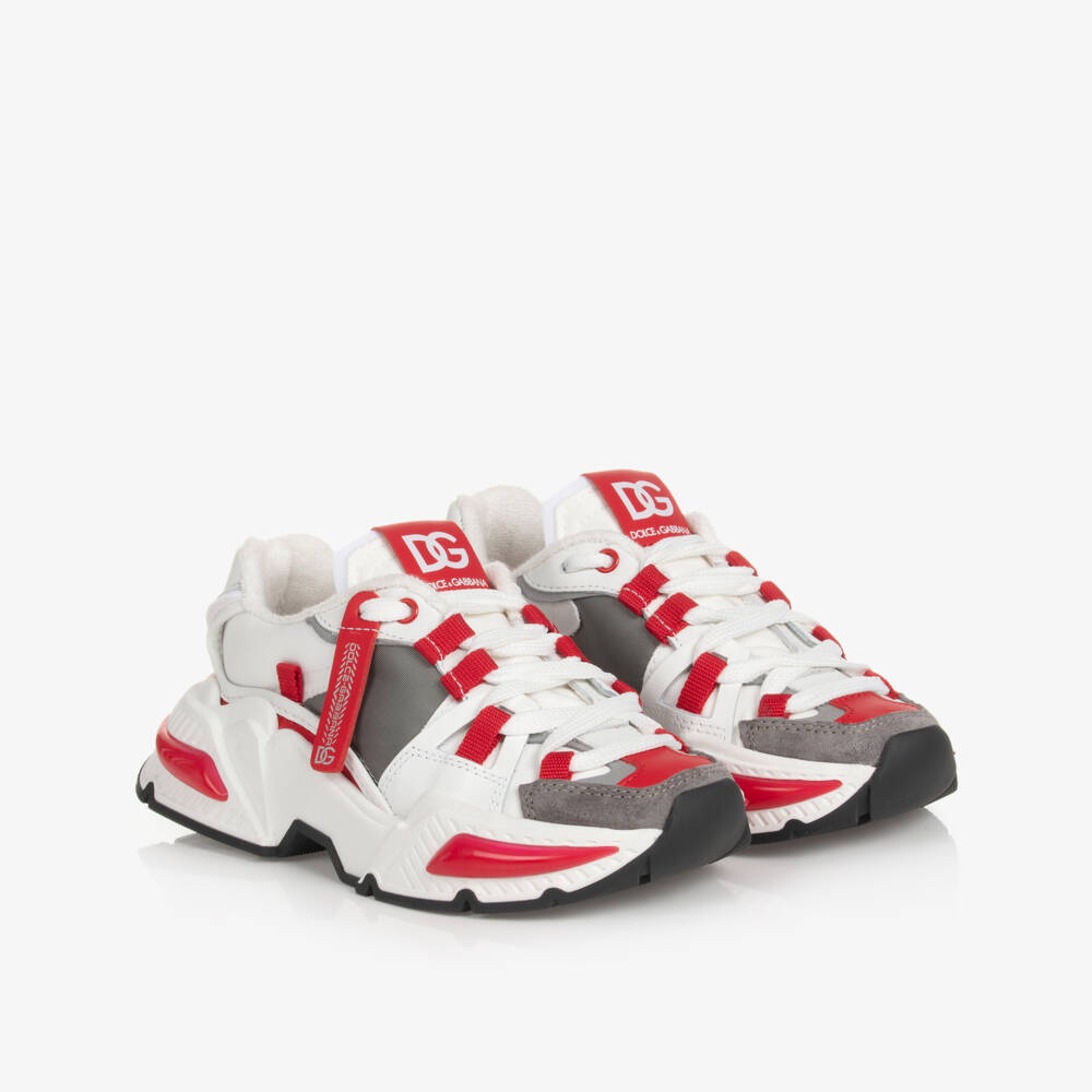 Dolce & Gabbana-Boys White & Red Airmaster Trainers | Childrensalon Outlet