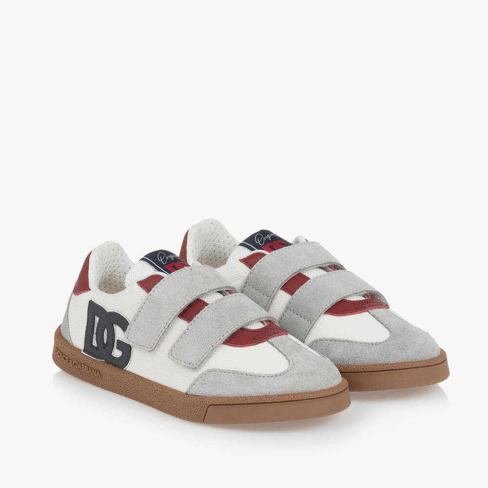 Dolce & Gabbana-Boys White Suede & Mesh Trainers | Childrensalon Outlet