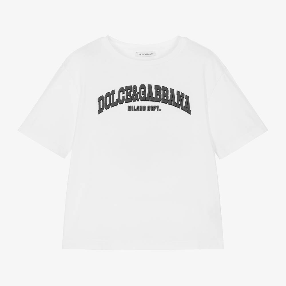 Dolce & Gabbana-Boys White Varsity Cotton T-Shirt | Childrensalon Outlet