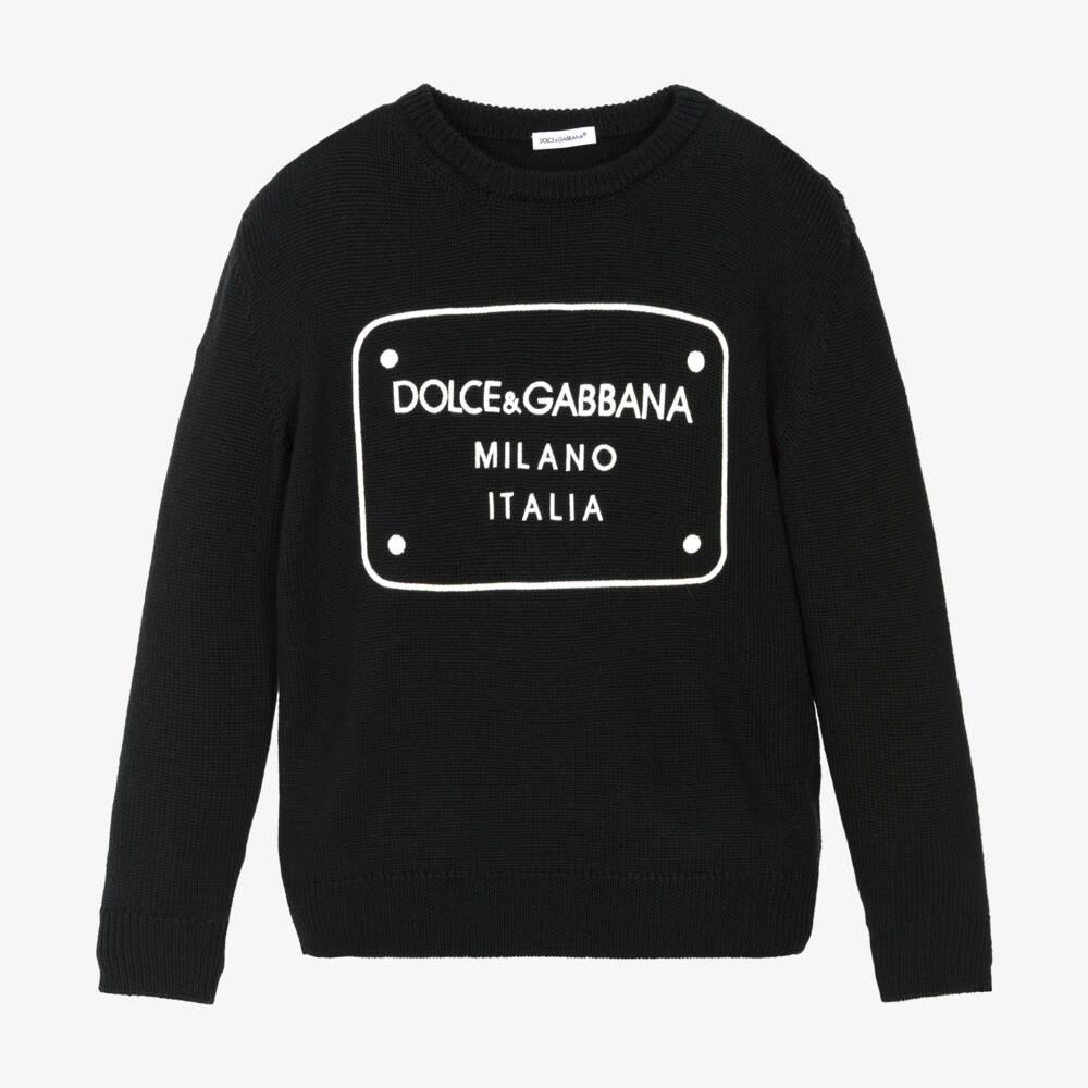 Dolce & Gabbana-Boys Wool Black Knit Jumper | Childrensalon Outlet