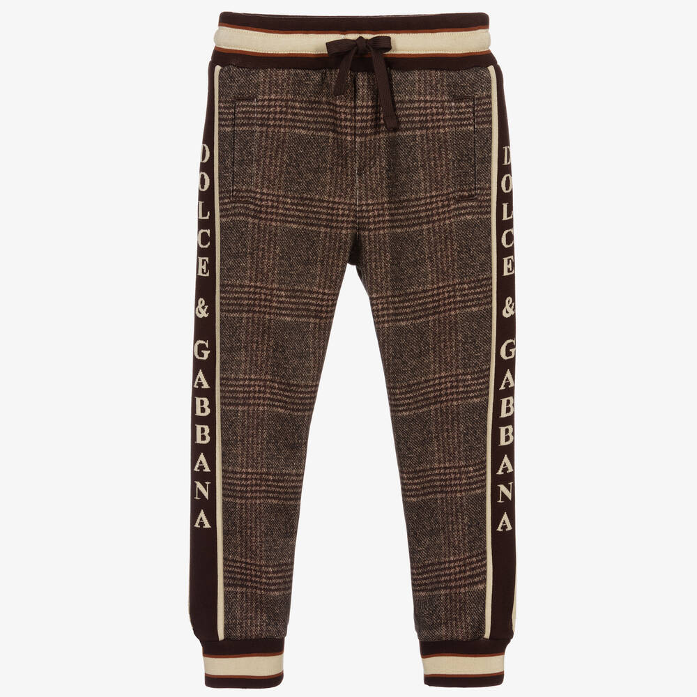 Dolce & Gabbana - Brown & Beige Check Joggers | Childrensalon