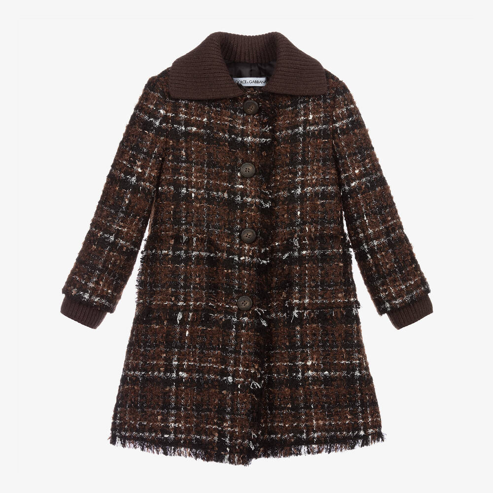 Dolce & Gabbana - Brown Check Tweed Coat | Childrensalon