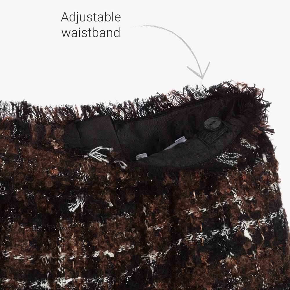 Dolce & Gabbana-Brown Check Tweed Skirt | Childrensalon Outlet