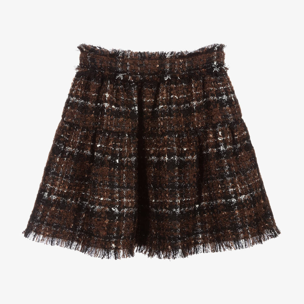 Dolce & Gabbana - Jupe marron en tweed à carreaux | Childrensalon