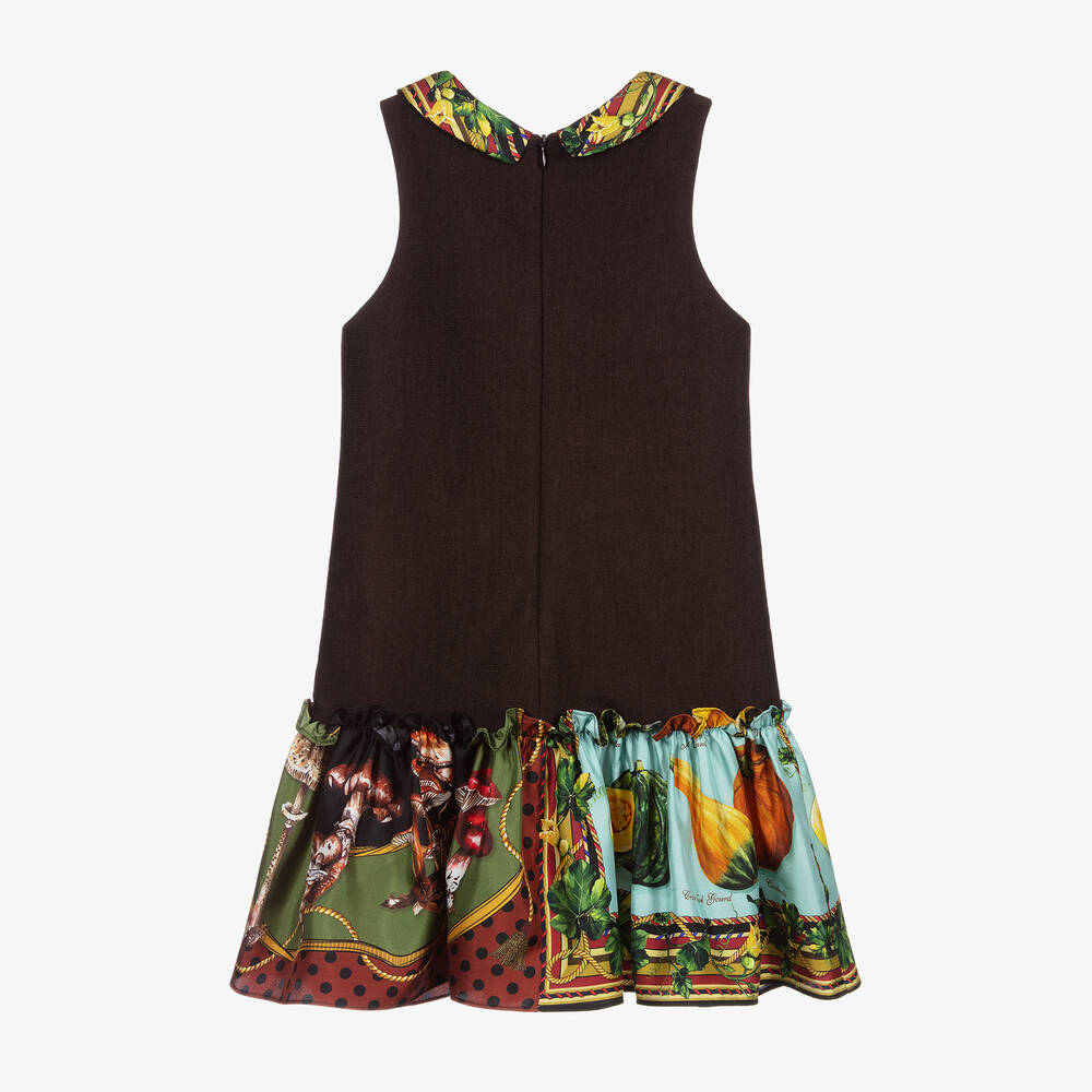 Dolce & Gabbana-فستان صوف وحرير لون بنّي داكن | Childrensalon Outlet