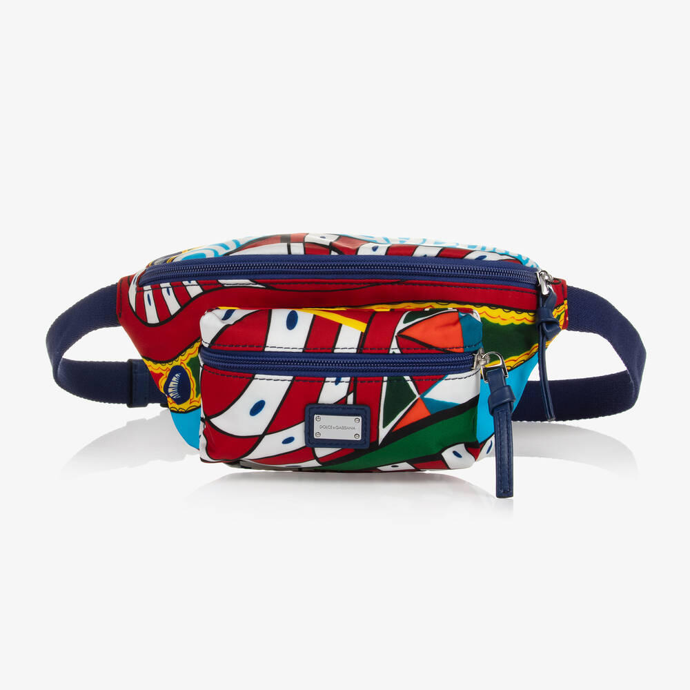 Dolce & Gabbana - حقيبة حزام قماش وجلد بطبعة ملونة (18 سم) | Childrensalon