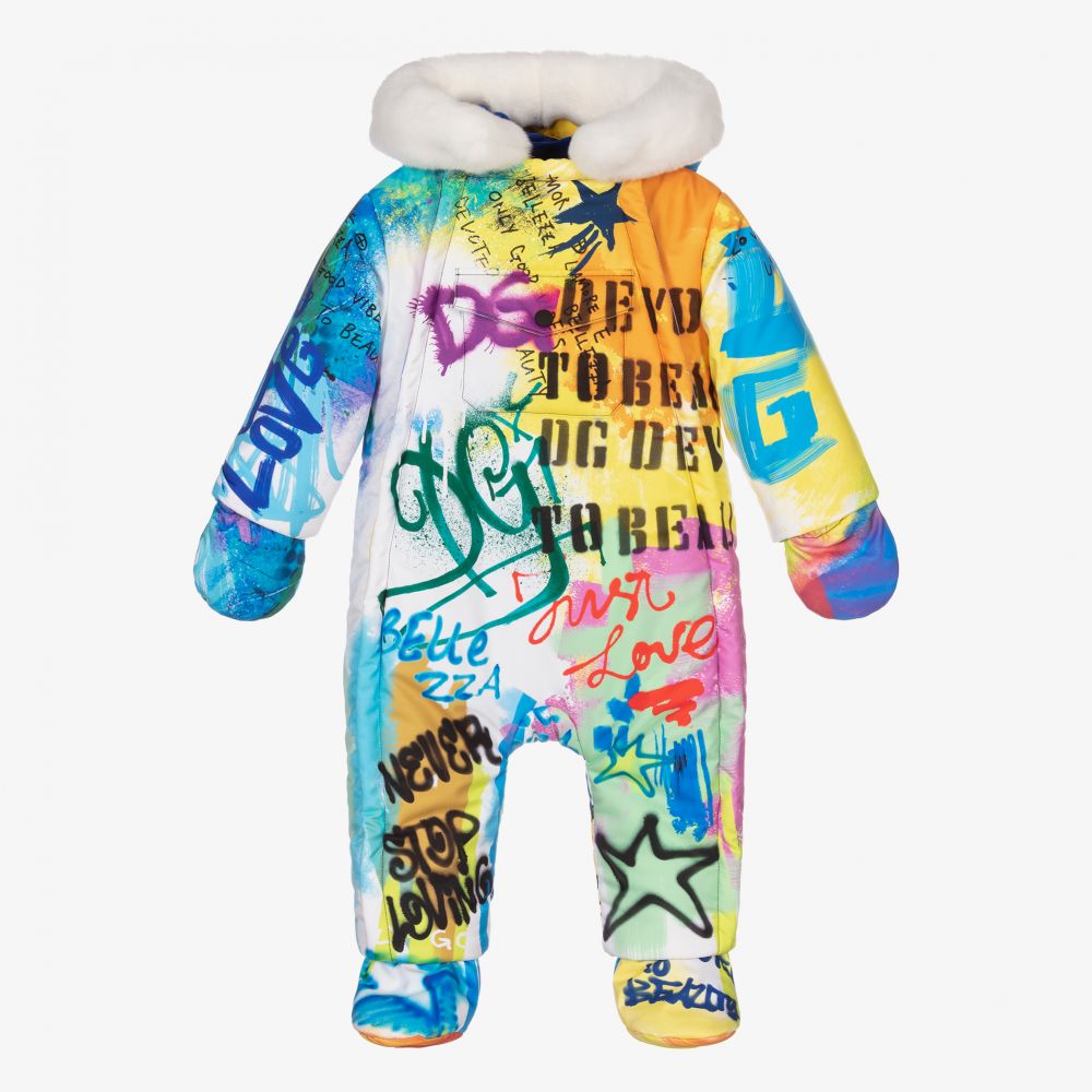 Dolce & Gabbana - Разноцветный зимний комбинезон с граффити | Childrensalon