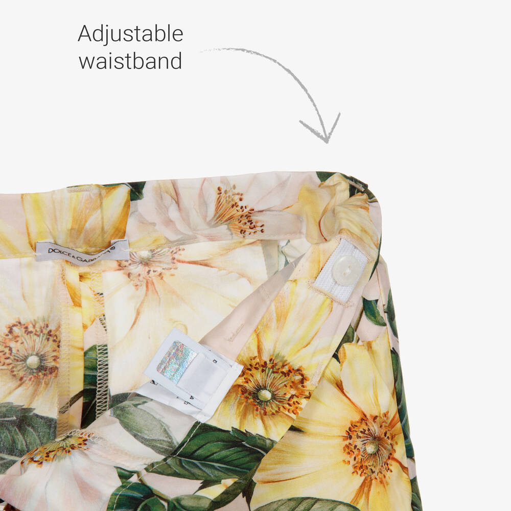 Dolce & Gabbana-بنطلون قطن بوبلين لون أصفر بطبعة ورود | Childrensalon Outlet