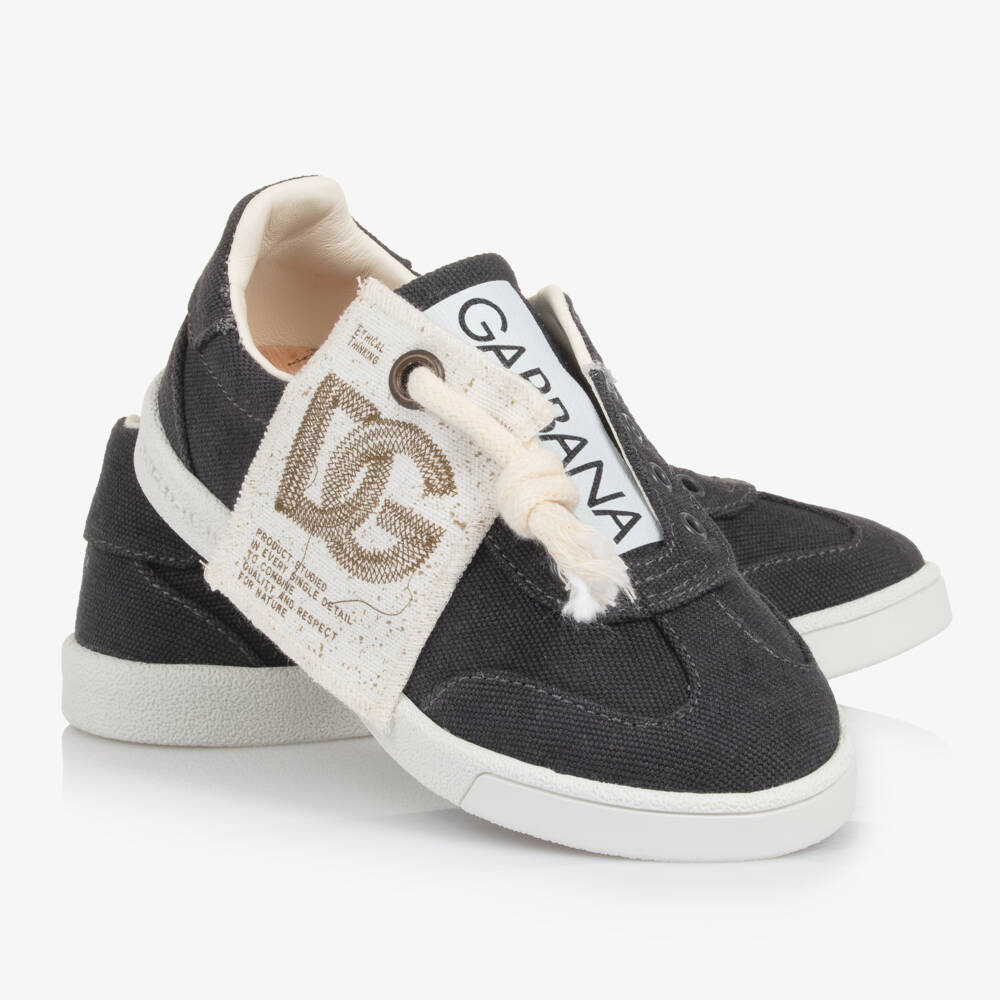 Dolce & Gabbana-Dark Grey Logo Canvas Trainers | Childrensalon Outlet