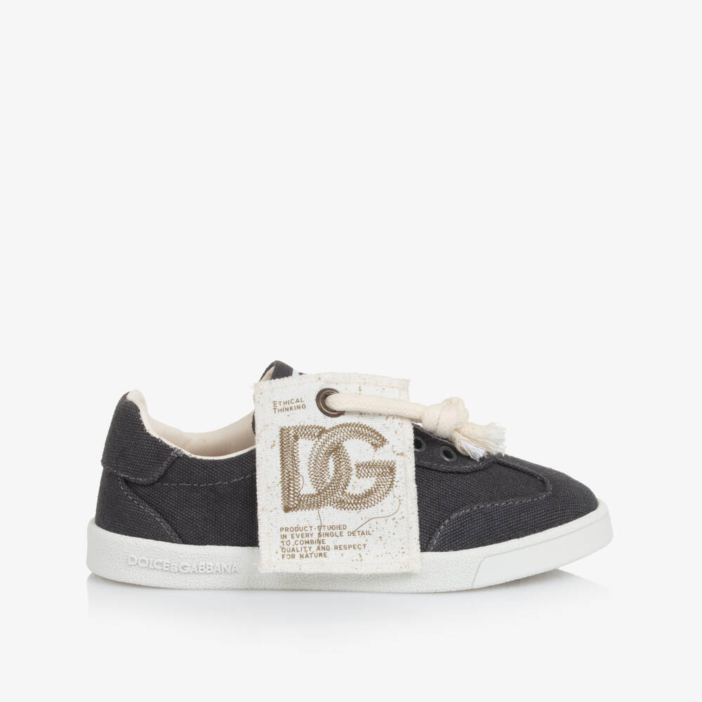 Dolce & Gabbana-Dark Grey Logo Canvas Trainers | Childrensalon Outlet