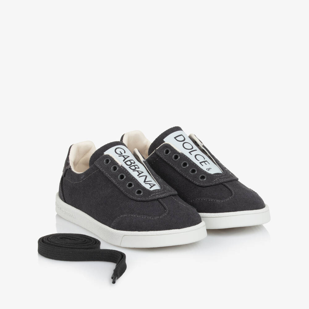 Dolce & Gabbana-Dark Grey Logo Canvas Trainers | Childrensalon Outlet