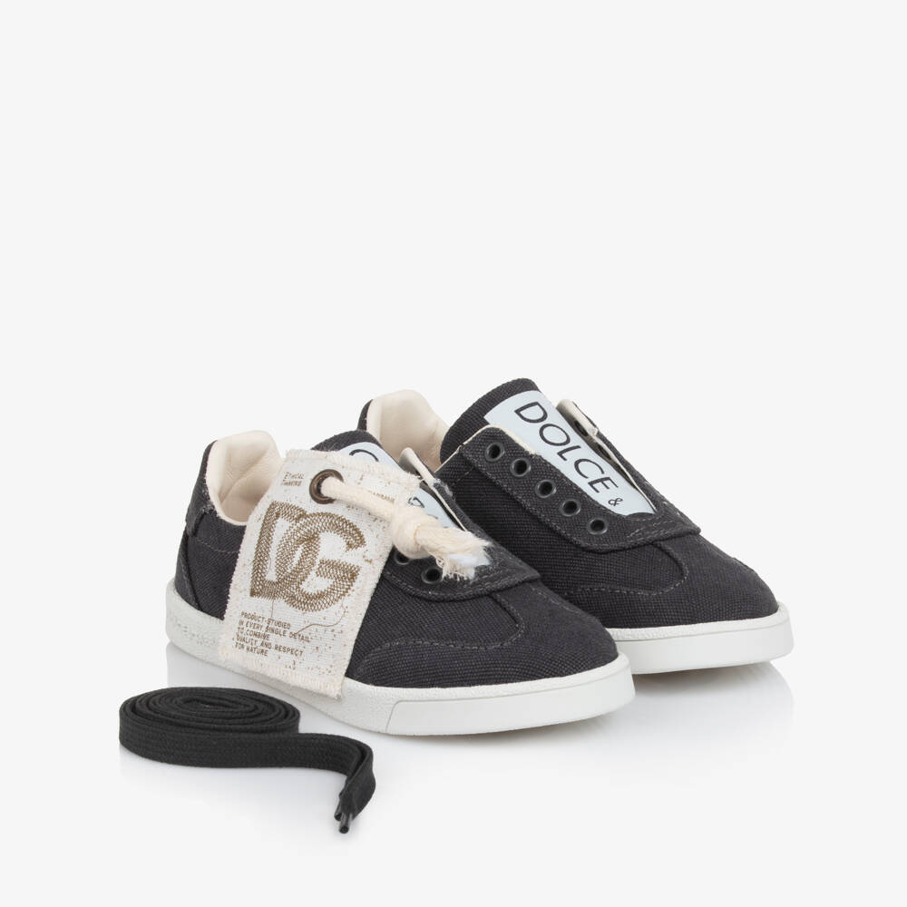 Dolce & Gabbana-Dark Grey Logo Canvas Trainers | Childrensalon Outlet