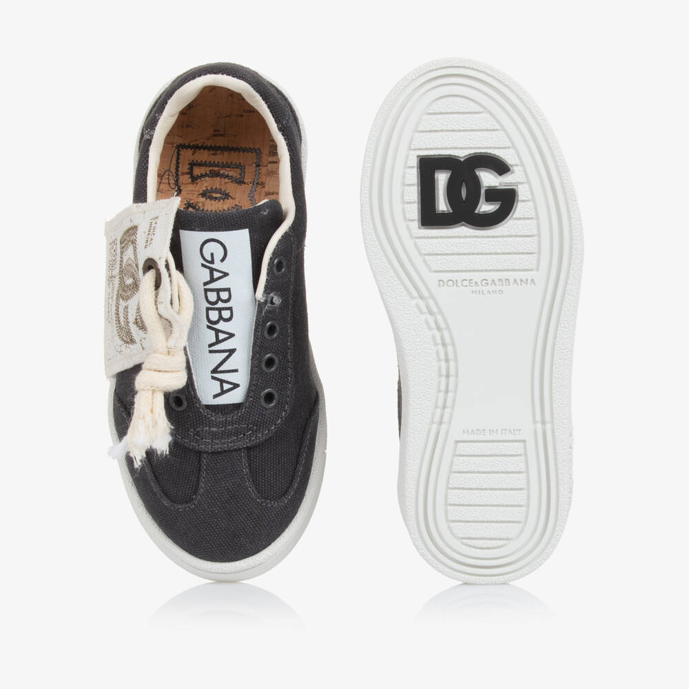 Dolce & Gabbana-Dark Grey Logo Canvas Trainers | Childrensalon Outlet