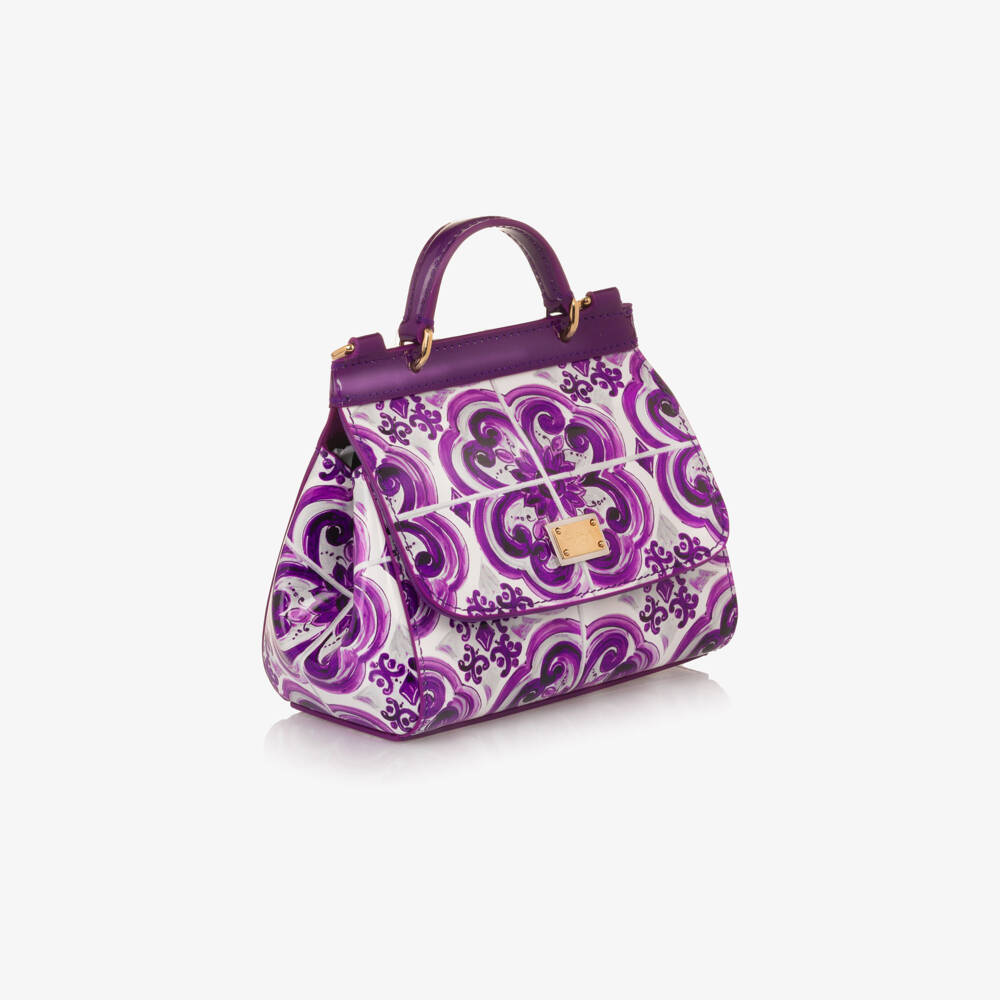 Dolce & Gabbana-Gils Purple Majolica Print Patent Leather Handbag (14cm) | Childrensalon Outlet