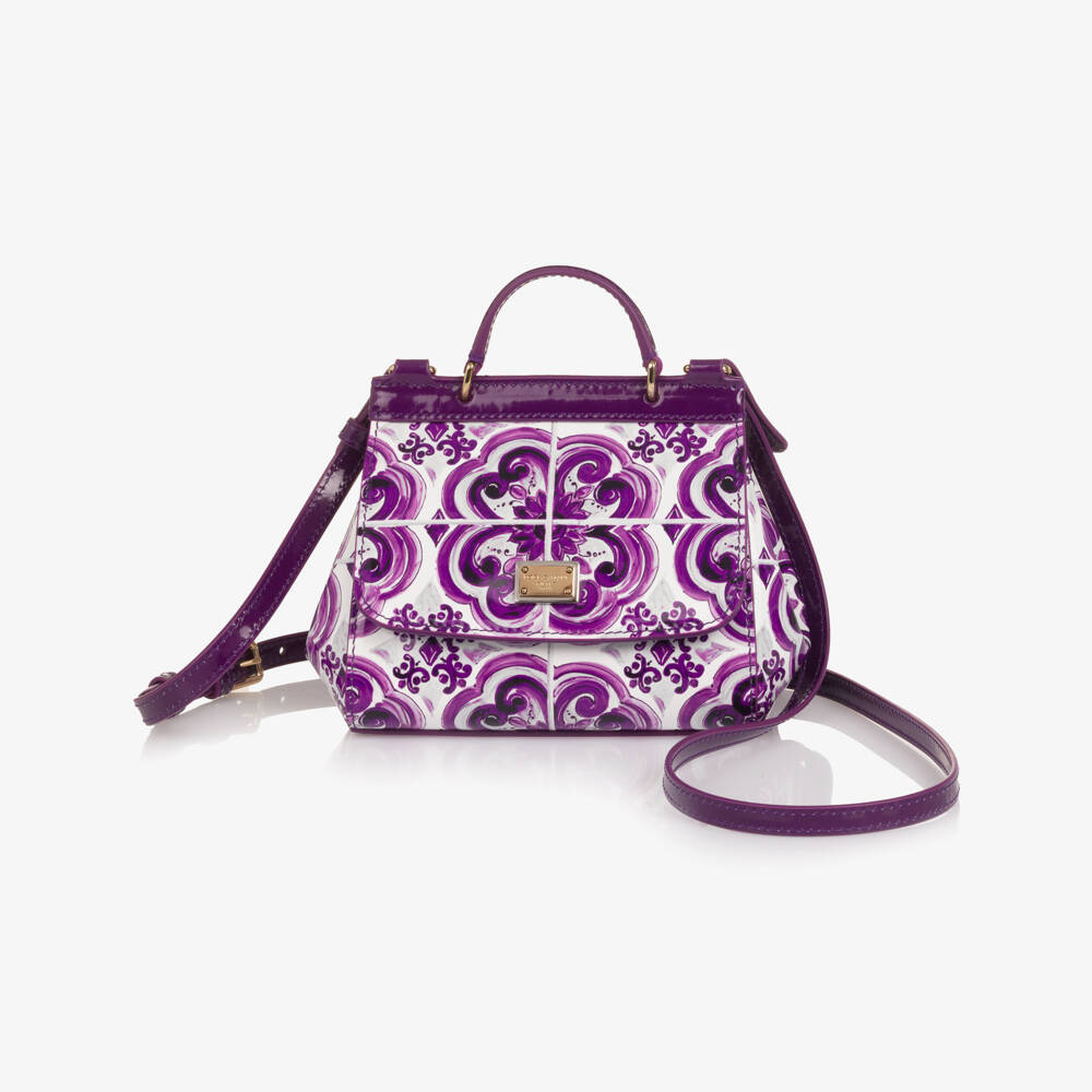 Dolce & Gabbana-Gils Purple Majolica Print Patent Leather Handbag (14cm) | Childrensalon Outlet