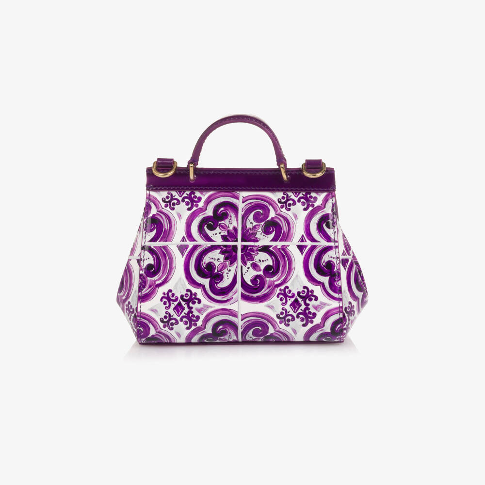 Dolce & Gabbana-Gils Purple Majolica Print Patent Leather Handbag (14cm) | Childrensalon Outlet