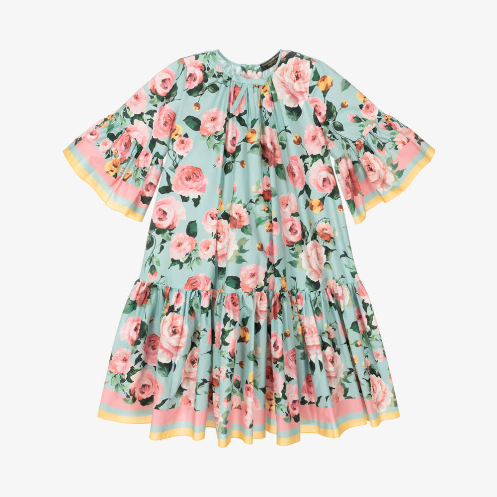 Dolce & Gabbana-فستان بوبلين أزرق زهري للبنات | Childrensalon Outlet