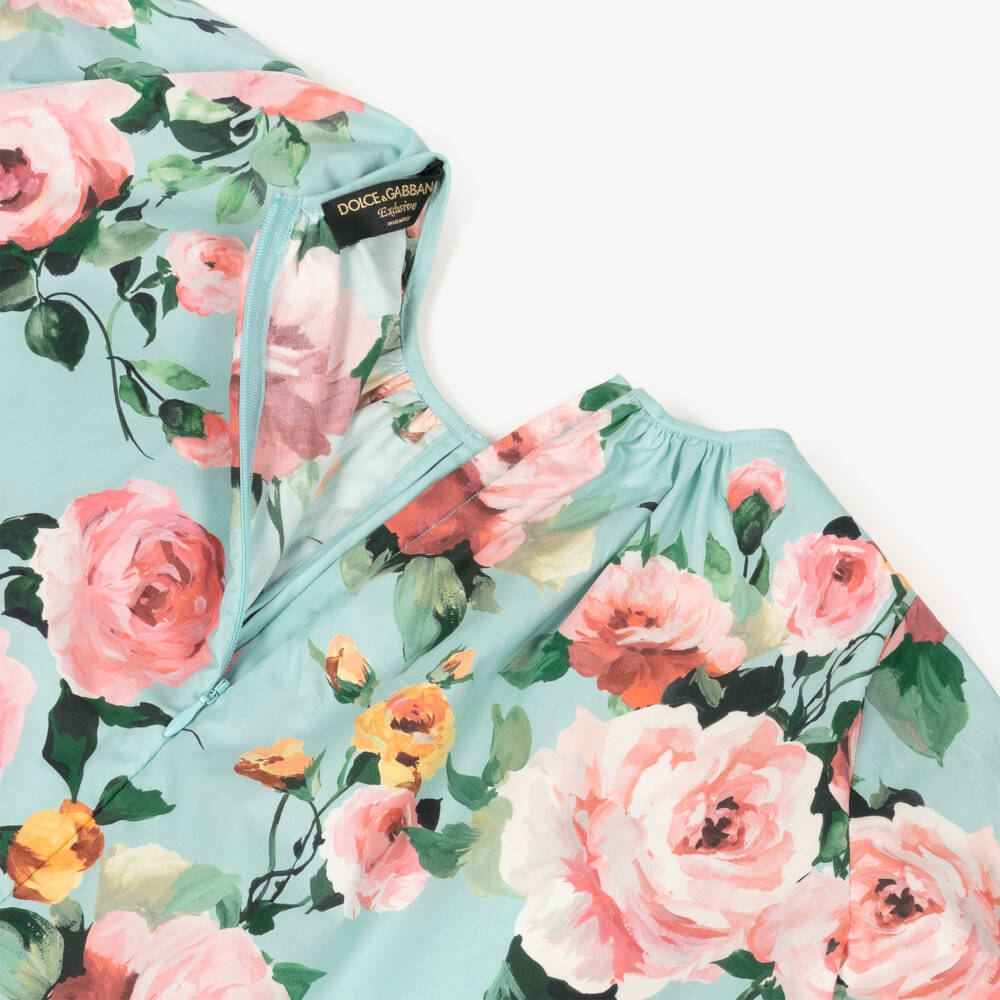 Dolce & Gabbana-Girls Aqua Floral Poplin Dress | Childrensalon Outlet